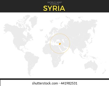 Syrian Arab Republic, Syria location modern detailed vector map. All world countries without names. Vector template of beautiful flat grayscale map design with selected country and border location