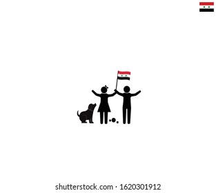 Syrian children with national flag of the Syrian Arab Republic, future of syria concept, sign symbol background, vector illustration.
