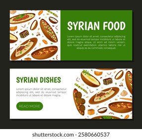 Syrian Cuisine Dish and Traditional Food Banner Design Vector Template