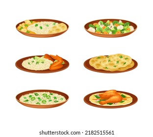 Syrian cuisine food set. Traditional Arabian cuisine dishes vector illustration