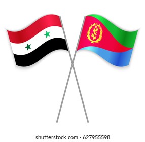 Syrian and Eritrean crossed flags. Syria combined with Eritrea isolated on white. Language learning, international business or travel concept.