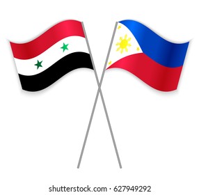 Syrian and Filipino crossed flags. Syria combined with Philippines isolated on white. Language learning, international business or travel concept.