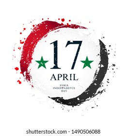 Syrian flag in the shape of a circle. April 17 - Syria Independence Day. Vector illustration on a white background. Brush strokes are drawn by hand.