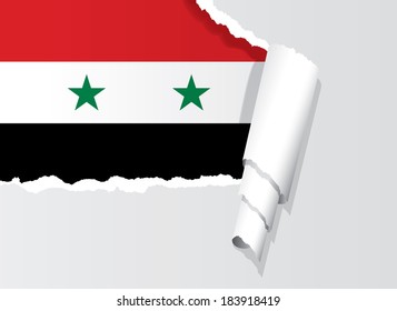 Syrian flag under ripped paper vector illustration.