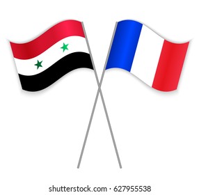 Syrian and French crossed flags. Syria combined with France isolated on white. Language learning, international business or travel concept.