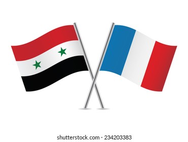 Syrian and French flags. Vector illustration.