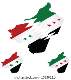 Syrian isometric flag maps with representation of country being torn apart by conflict