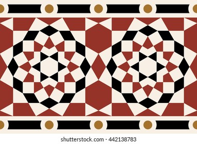 Syrian Red Arabic Seamless Border. Traditional Islamic Geometric Design. Mosque decoration element.