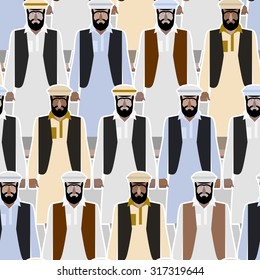  Syrian Refugee Seamless Pattern. Crowd Of Immigrants From Afghanistan And Pakistan. Vector Background Of People.
