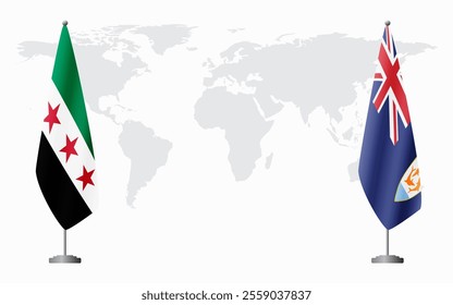 Syrian Revolution and Anguilla flags for official meeting against background of world map.