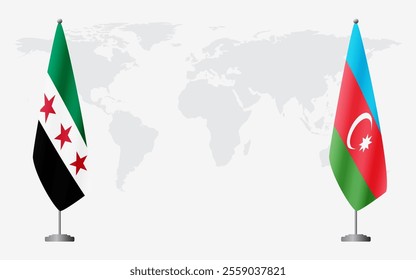 Syrian Revolution and Azerbaijan flags for official meeting against background of world map.