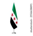 Syrian revolution flag on flagpole, mesh vector