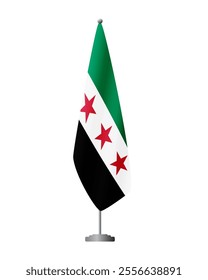 Syrian revolution flag on flagpole, mesh vector