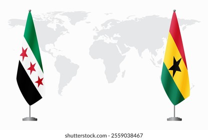 Syrian Revolution and Ghana flags for official meeting against background of world map.