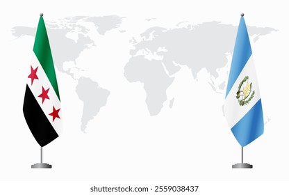 Syrian Revolution and Guatemala flags for official meeting against background of world map.