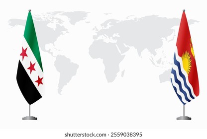 Syrian Revolution and Kiribati flags for official meeting against background of world map.