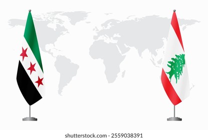 Syrian Revolution and Lebanon flags for official meeting against background of world map.