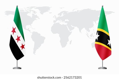 Syrian Revolution and Saint Kitts and Nevis flags for official meeting against background of world map.