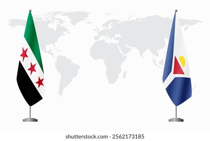 Syrian Revolution and Saint Martin flags for official meeting against background of world map.