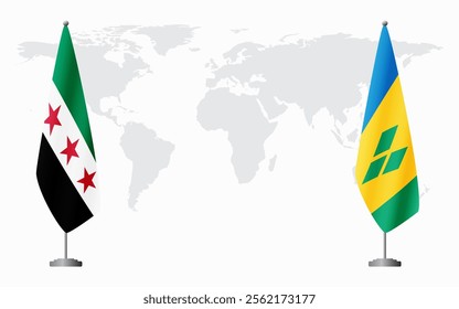 Syrian Revolution and Saint Vincent and the Grenadines flags for official meeting against background of world map.