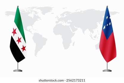 Syrian Revolution and Samoa flags for official meeting against background of world map.