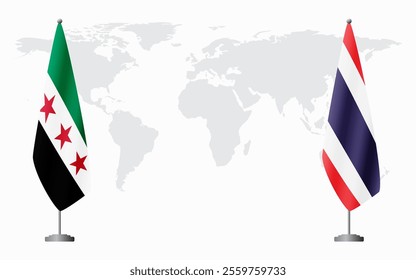 Syrian Revolution and Thailand flags for official meeting against background of world map.