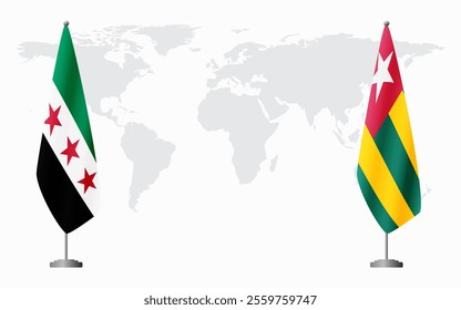 Syrian Revolution and Togo flags for official meeting against background of world map.