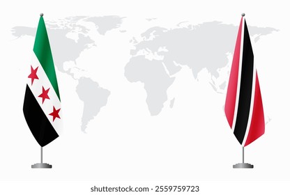 Syrian Revolution and Trinidad and Tobago flags for official meeting against background of world map.