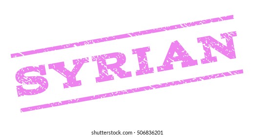 Syrian watermark stamp. Text tag between parallel lines with grunge design style. Rubber seal stamp with unclean texture. Vector violet color ink imprint on a white background.