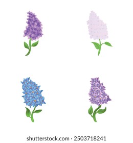 Syringa flower icons set cartoon vector. Colorful blooming lilac branch. Syringa, spring flower