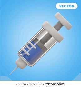 conjunto de iconos vectoriales 3D de jeringa, sobre un fondo azul
