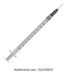 Syringe 5 ml with hypodermic needle on white background, medical reusable, Vector format