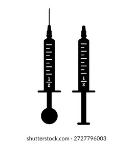 Seringa com Dose Ajustável Vista Isométrica Silhueta. ícone de cuidados de saúde. Ilustração vetorial isolada do elemento farmacêutico. injeção de uma vacina contra uma doença infecciosa. 