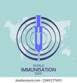 A syringe against a light blue background and a world map, to commemorate World Immunization Day on November 10th