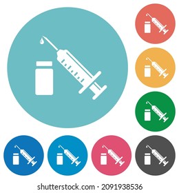 Syringe with ampoule dark push buttons with color icons flat icons on color rounded square backgroun flat white icons on round color backgrounds