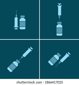 Syringe and ampoule icons set. Vaccine or vitamin icon.