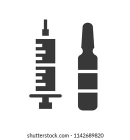 syringe and ampoule for injection, healthcare and medical related solid icon