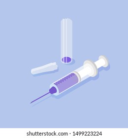 Syringe and ampoules isometric icon. Vector illustration.