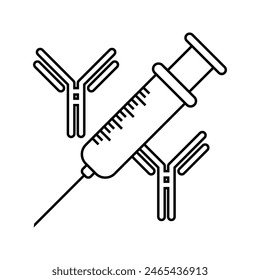 Syringe with antibody molecule, illustration of vaccination icon vector