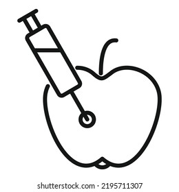 Syringe apple gmo icon outline vector. Agriculture food. Medicine healthy