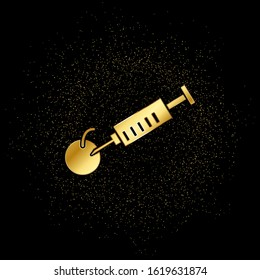 syringe, apple gold icon. Vector illustration of golden particle background.