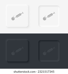 Jeringa, manzana, estilo neomorfismo, icono vector con botón