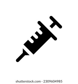 Syringe black glyph ui icon. Regular vaccination and immunization. Injection. User interface design. Silhouette symbol on white space. Solid pictogram for web, mobile. Isolated vector illustration