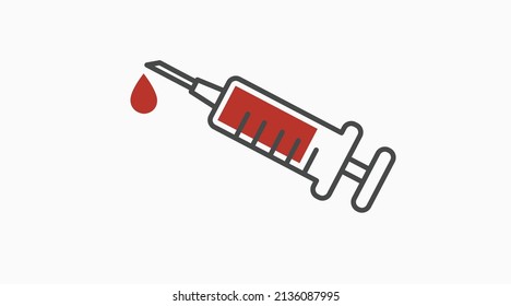 Jeringa e icono de sangre. Ilustración plana editable de un vector aislado con sangre 