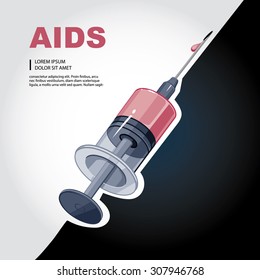 syringe  with blood. vector background picture