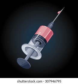 syringe  with blood. vector background picture