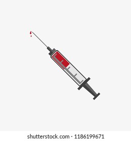 A syringe with blood. Vector illustration. Flat design for business financial marketing banking web concept cartoon illustration.