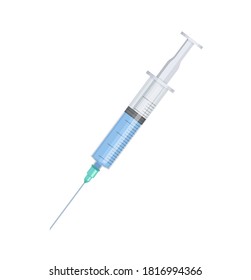 Syringe with blue liquid. Flast style