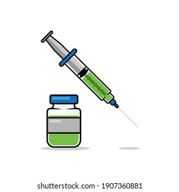 Syringe and bottle with green liquid vector illustration isolated in white