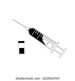 Syringe and bottle icon on white background